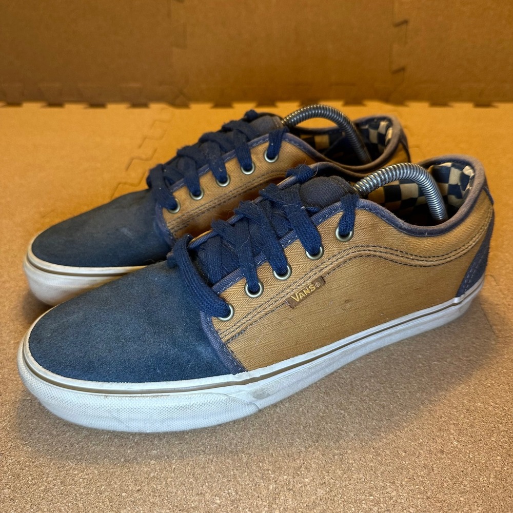 Vans Chima Ferguson Pro Mens 10 Blue Tan Skate Shoes Canvas Suede Checkerboard - Picture 3 of 11